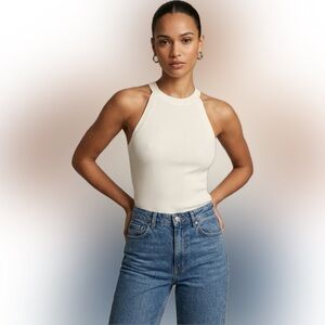 Zara Ribbed Sleeveless Halter Knit Top
